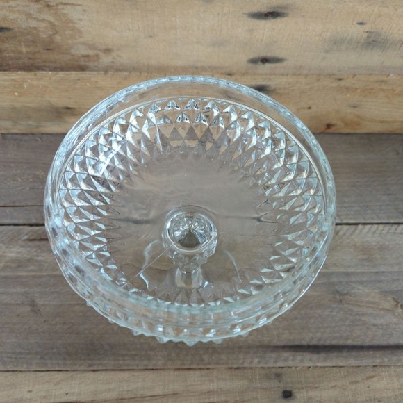 Vintage 1965 - 1990 Diamond Point Clear by Indiana Glass Tall Footed Compote - Picture 5 of 11